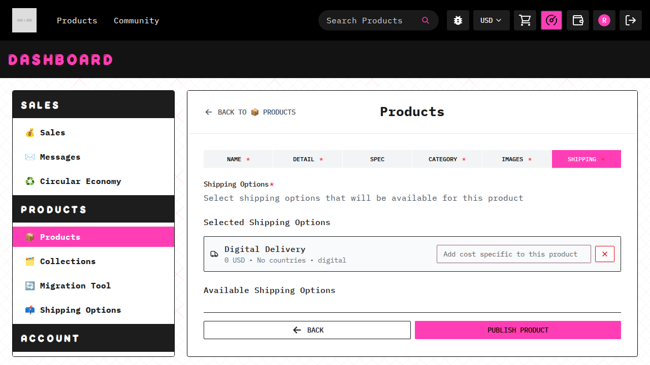 configured-zero user can publish first product without V4V s